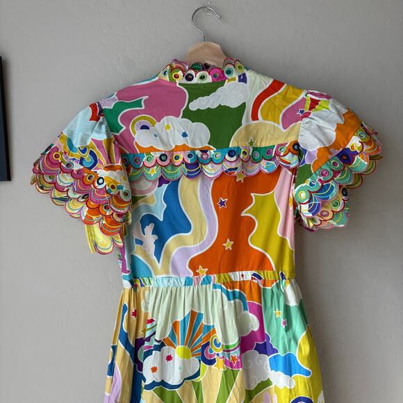 CELIA B Dress Cordelia Whimsical Colorful Scalloped Button Front Midi Dress S - Picture 9 of 11